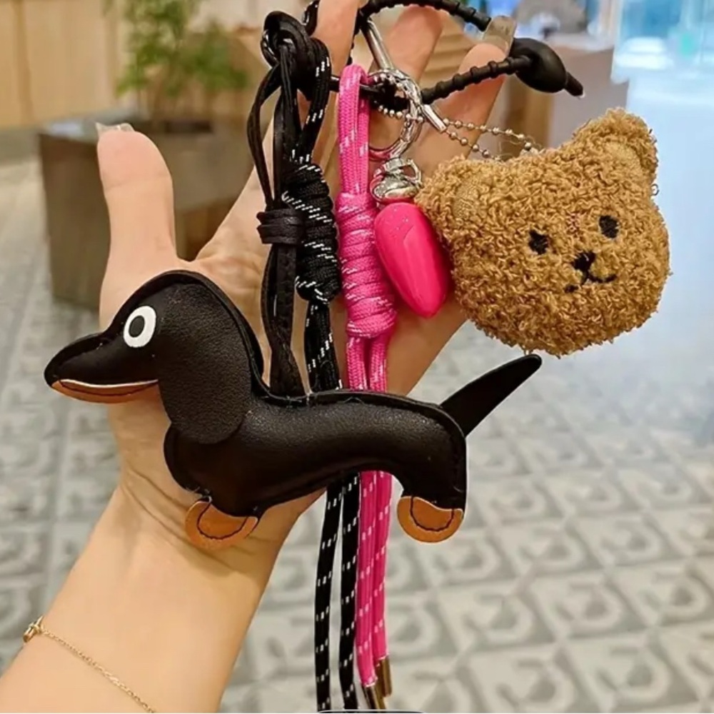 Cute Dachshund and Bear Keychain Set